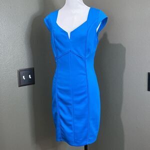 Niki Biki Blue Textured Sleeveless Dress Sweetheart Neck